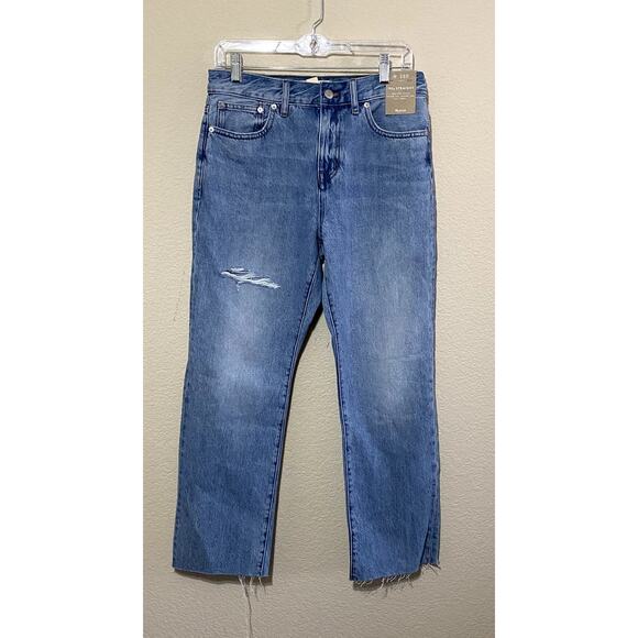 MADEWELL Women Jeans Size 28P Blue 90s Straight-Leg Ripped-Edition Raw-Hem NWT - Picture 2 of 12